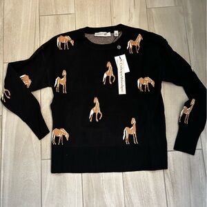 Catherine Malandrino Black Sweater with Horse Pattern